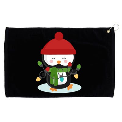 Cute Winter Penguin Christmas Lights Grommeted Golf Towel