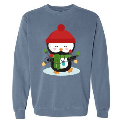 Cute Winter Penguin Christmas Lights Garment-Dyed Sweatshirt