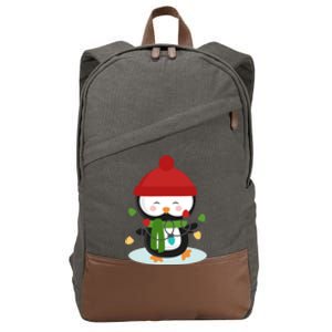 Cute Winter Penguin Christmas Lights Cotton Canvas Backpack