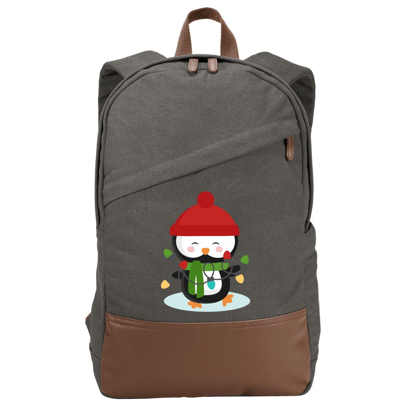 Cute Winter Penguin Christmas Lights Cotton Canvas Backpack