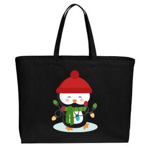 Cute Winter Penguin Christmas Lights Cotton Canvas Jumbo Tote