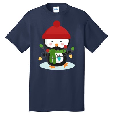 Cute Winter Penguin Christmas Lights Tall T-Shirt