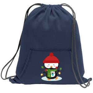 Cute Winter Penguin Christmas Lights Sweatshirt Cinch Pack Bag