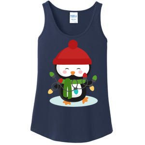 Cute Winter Penguin Christmas Lights Ladies Essential Tank