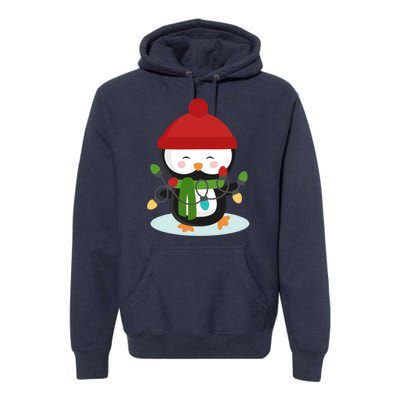 Cute Winter Penguin Christmas Lights Premium Hoodie