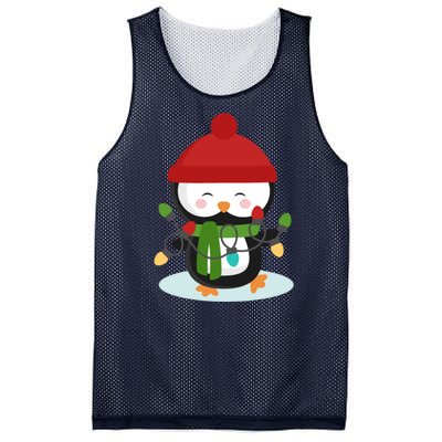 Cute Winter Penguin Christmas Lights Mesh Reversible Basketball Jersey Tank