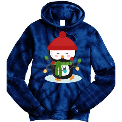 Cute Winter Penguin Christmas Lights Tie Dye Hoodie