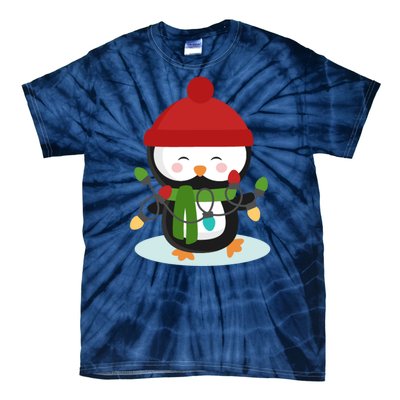 Cute Winter Penguin Christmas Lights Tie-Dye T-Shirt