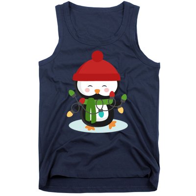 Cute Winter Penguin Christmas Lights Tank Top