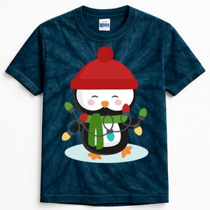 Cute Winter Penguin Christmas Lights Kids Tie-Dye T-Shirt