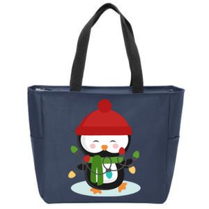 Cute Winter Penguin Christmas Lights Zip Tote Bag