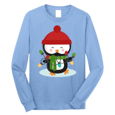 Cute Winter Penguin Christmas Lights Long Sleeve Shirt