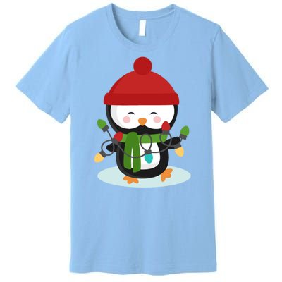 Cute Winter Penguin Christmas Lights Premium T-Shirt