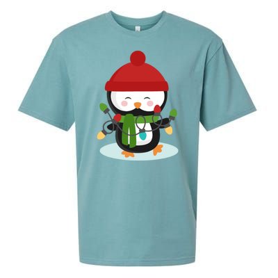 Cute Winter Penguin Christmas Lights Sueded Cloud Jersey T-Shirt