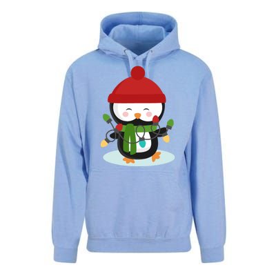 Cute Winter Penguin Christmas Lights Unisex Surf Hoodie