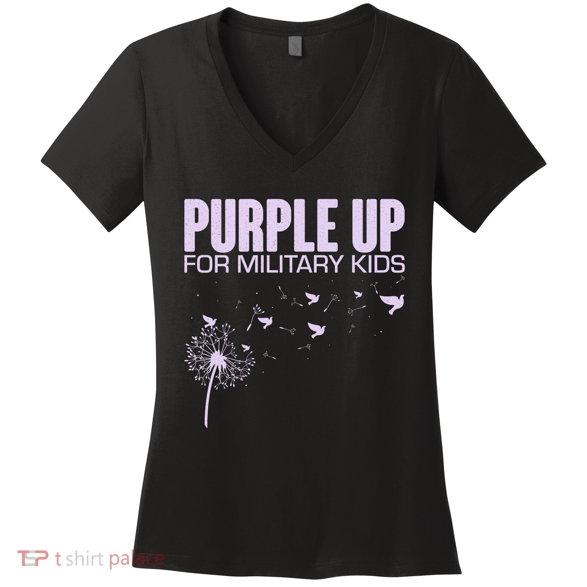 Cute Wear Purple Dandelion Dove Birds Women's V-Neck T-Shirt