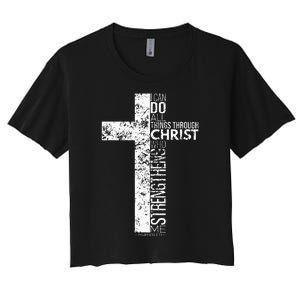 Cross With Philippians 4 13 Christian Women's Crop Top Tee