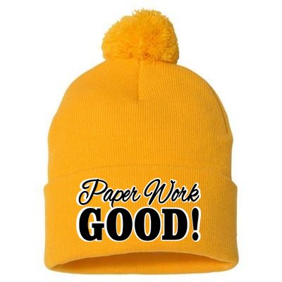 Charleston White Paper Work Good Pom Pom 12in Knit Beanie