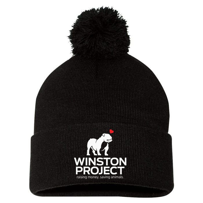 Cute Winston Project Bulldog supports animal rescue Pom Pom 12in Knit Beanie