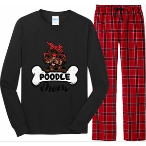 Cute Women Poodle Mom With Bandana Headband And Glasses Long Sleeve Pajama Set