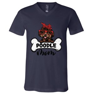 Cute Women Poodle Mom With Bandana Headband And Glasses V-Neck T-Shirt