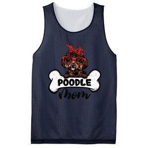 Cute Women Poodle Mom With Bandana Headband And Glasses Mesh Reversible Basketball Jersey Tank