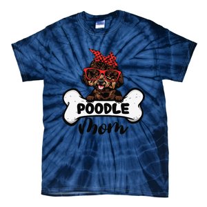 Cute Women Poodle Mom With Bandana Headband And Glasses Tie-Dye T-Shirt