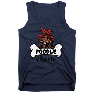 Cute Women Poodle Mom With Bandana Headband And Glasses Tank Top