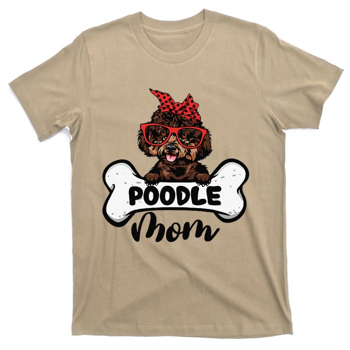 Cute Women Poodle Mom With Bandana Headband And Glasses T-Shirt