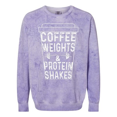 Coffee Weights & Protein Shakes Funny Lifting Colorblast Crewneck Sweatshirt