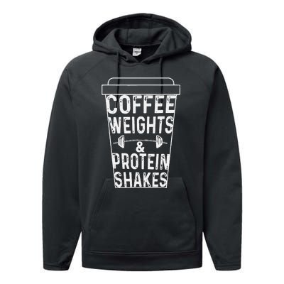 Coffee Weights & Protein Shakes Funny Lifting Performance Fleece Hoodie