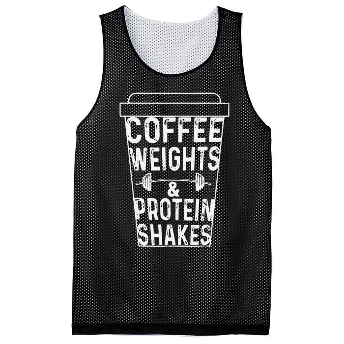 Coffee Weights & Protein Shakes Funny Lifting Mesh Reversible Basketball Jersey Tank