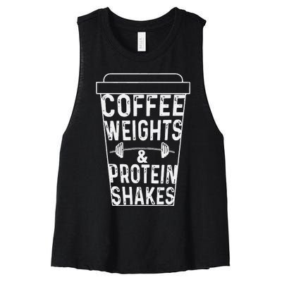 Coffee Weights & Protein Shakes Funny Lifting Women's Racerback Cropped Tank