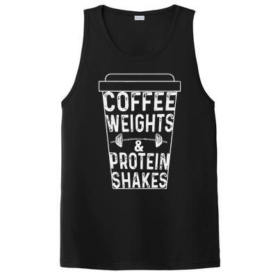 Coffee Weights & Protein Shakes Funny Lifting PosiCharge Competitor Tank