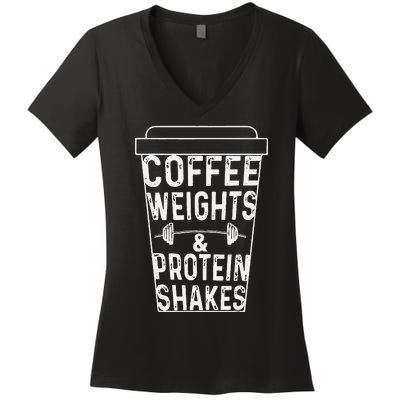 Coffee Weights & Protein Shakes Funny Lifting Women's V-Neck T-Shirt