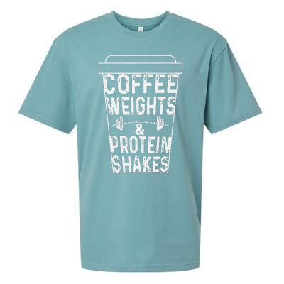 Coffee Weights & Protein Shakes Funny Lifting Sueded Cloud Jersey T-Shirt