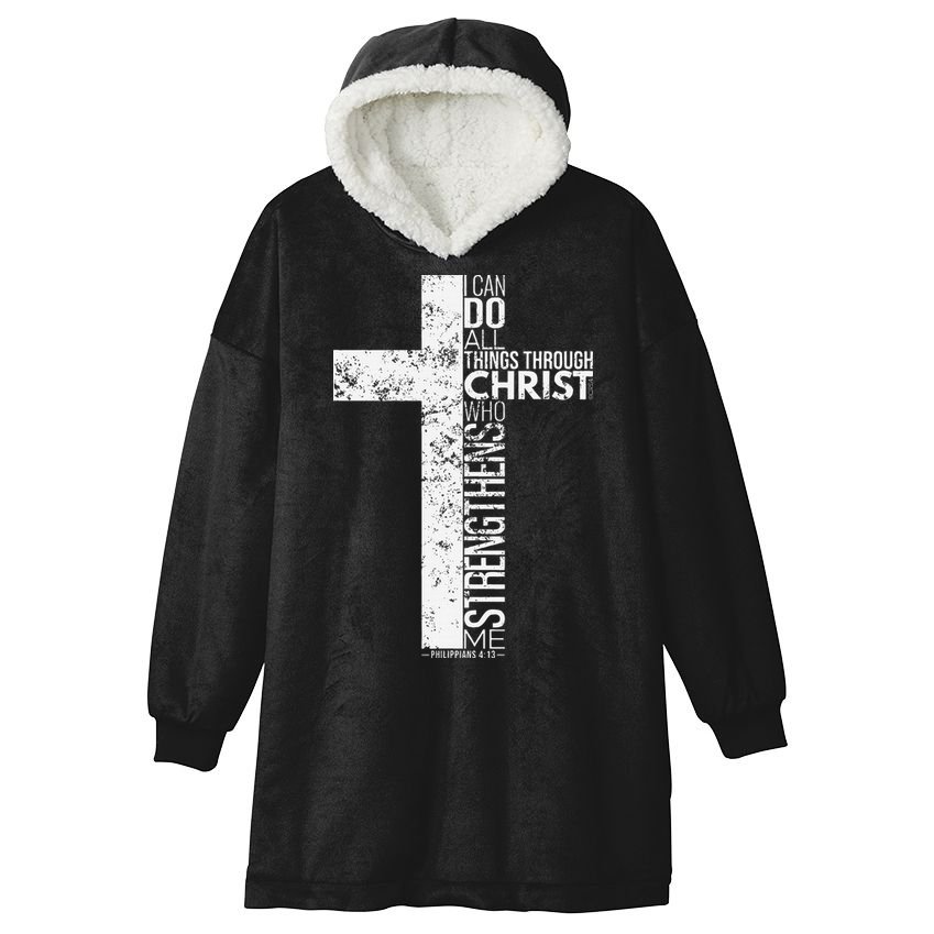 Cross With Philippians 413 Christian Hooded Wearable Blanket
