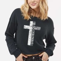 Cross With Philippians 413 Christian Cropped Pullover Crew
