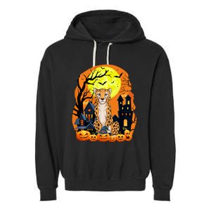 Cheetah With Pumpkins Funny Scary Halloween Party Garment-Dyed Fleece Hoodie