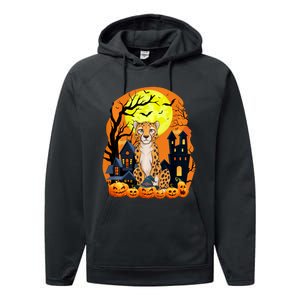 Cheetah With Pumpkins Funny Scary Halloween Party Performance Fleece Hoodie