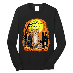 Cheetah With Pumpkins Funny Scary Halloween Party Long Sleeve Shirt