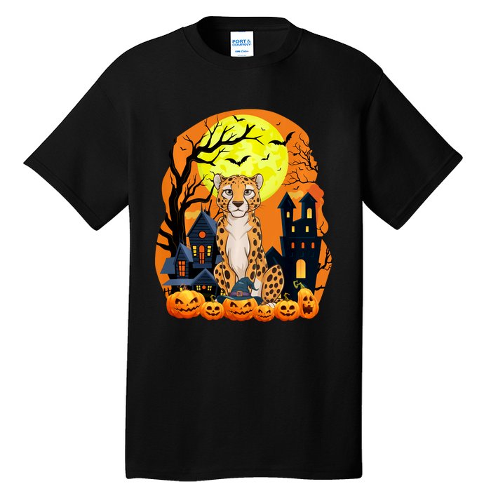 Cheetah With Pumpkins Funny Scary Halloween Party Tall T-Shirt