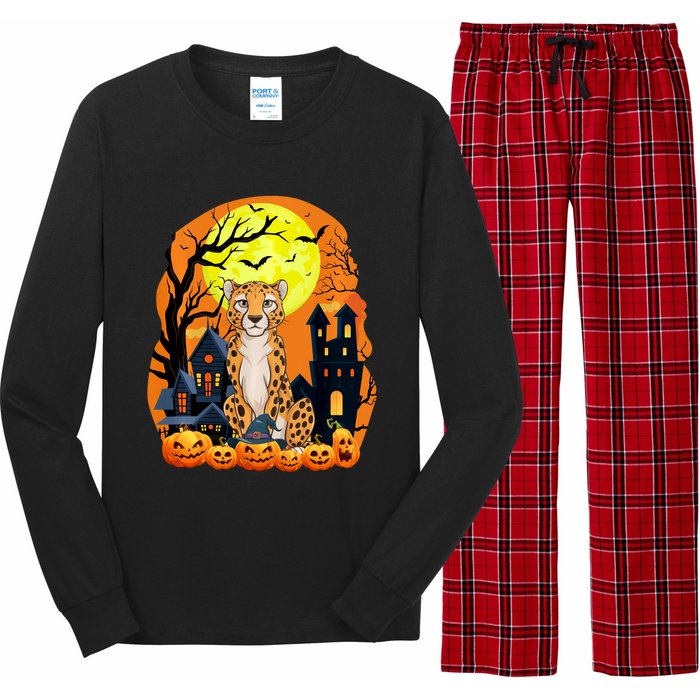 Cheetah With Pumpkins Funny Scary Halloween Party Long Sleeve Pajama Set