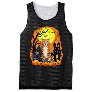 Cheetah With Pumpkins Funny Scary Halloween Party Mesh Reversible Basketball Jersey Tank