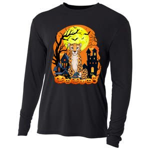 Cheetah With Pumpkins Funny Scary Halloween Party Cooling Performance Long Sleeve Crew