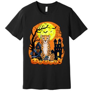 Cheetah With Pumpkins Funny Scary Halloween Party Premium T-Shirt