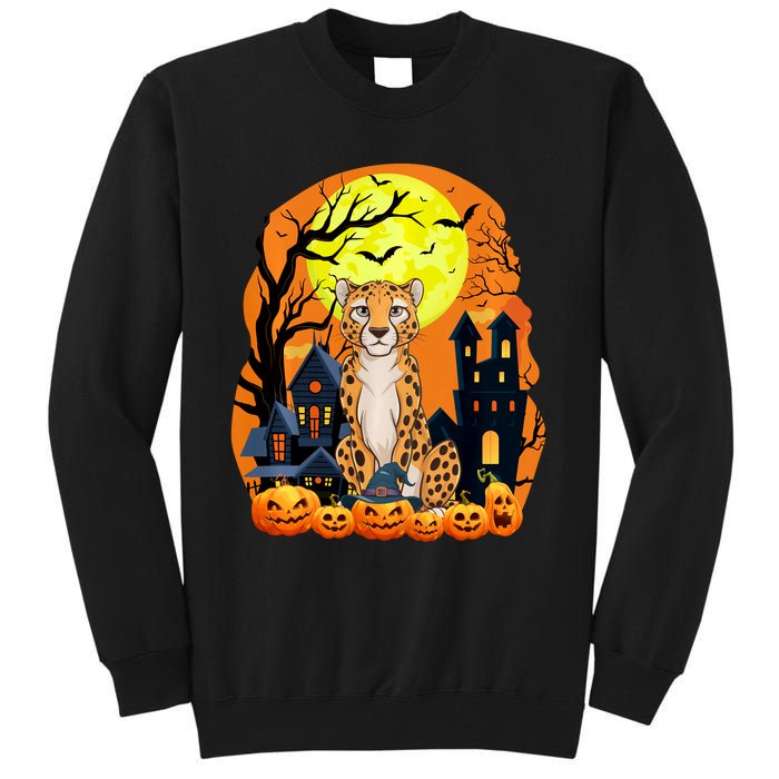 Cheetah With Pumpkins Funny Scary Halloween Party Tall Sweatshirt