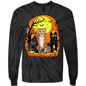 Cheetah With Pumpkins Funny Scary Halloween Party Tie-Dye Long Sleeve Shirt