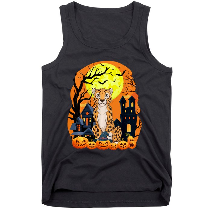 Cheetah With Pumpkins Funny Scary Halloween Party Tank Top