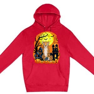 Cheetah With Pumpkins Funny Scary Halloween Party Premium Pullover Hoodie